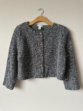 H&M Black and White Textured Bouclé Button Cardigan Women’s